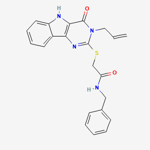 molecular formula C22H20N4O2S B2495862 N-benzyl-2-{[4-oxo-3-(prop-2-en-1-yl)-3H,4H,5H-pyrimido[5,4-b]indol-2-yl]sulfanyl}acetamide CAS No. 888449-06-7