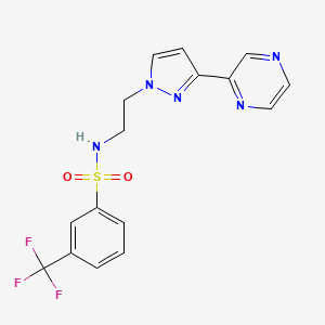 molecular formula C16H14F3N5O2S B2495866 N-(2-(3-(pyrazin-2-yl)-1H-pyrazol-1-yl)ethyl)-3-(trifluoromethyl)benzenesulfonamide CAS No. 2034416-00-5