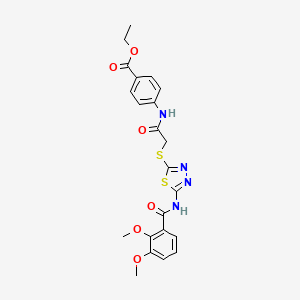 molecular formula C22H22N4O6S2 B2495951 ethyl 4-(2-{[5-(2,3-dimethoxybenzamido)-1,3,4-thiadiazol-2-yl]sulfanyl}acetamido)benzoate CAS No. 391874-56-9