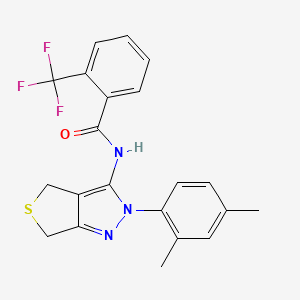 molecular formula C21H18F3N3OS B2495972 N-[2-(2,4-dimethylphenyl)-2H,4H,6H-thieno[3,4-c]pyrazol-3-yl]-2-(trifluoromethyl)benzamide CAS No. 396721-10-1