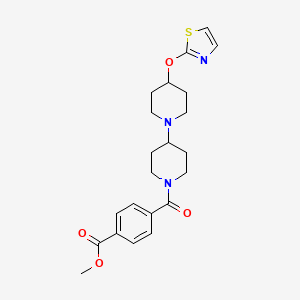 molecular formula C22H27N3O4S B2496126 Methyl 4-(4-(thiazol-2-yloxy)-[1,4'-bipiperidine]-1'-carbonyl)benzoate CAS No. 1705742-64-8