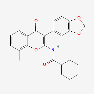 molecular formula C24H23NO5 B2496143 N-[3-(2H-1,3-benzodioxol-5-yl)-8-methyl-4-oxo-4H-chromen-2-yl]cyclohexanecarboxamide CAS No. 883960-80-3