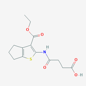 molecular formula C14H17NO5S B2496155 4-((3-(Ethoxycarbonyl)-5,6-dihydro-4H-cyclopenta[b]thiophen-2-yl)amino)-4-oxobutanoic acid CAS No. 314282-21-8