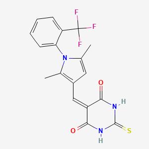 molecular formula C18H14F3N3O2S B2496170 5-({2,5-dimethyl-1-[2-(trifluoromethyl)phenyl]-1H-pyrrol-3-yl}methylidene)-2-thioxodihydropyrimidine-4,6(1H,5H)-dione CAS No. 327085-32-5