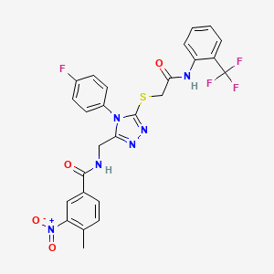 molecular formula C26H20F4N6O4S B2496179 N-{[4-(4-fluorophenyl)-5-[({[2-(trifluoromethyl)phenyl]carbamoyl}methyl)sulfanyl]-4H-1,2,4-triazol-3-yl]methyl}-4-methyl-3-nitrobenzamide CAS No. 389071-21-0