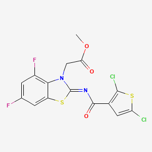 molecular formula C15H8Cl2F2N2O3S2 B2496185 Methyl 2-[2-(2,5-dichlorothiophene-3-carbonyl)imino-4,6-difluoro-1,3-benzothiazol-3-yl]acetate CAS No. 1005986-09-3
