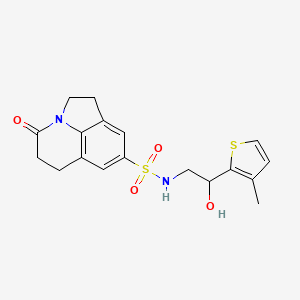 molecular formula C18H20N2O4S2 B2496196 N-[2-hydroxy-2-(3-methylthiophen-2-yl)ethyl]-11-oxo-1-azatricyclo[6.3.1.0^{4,12}]dodeca-4(12),5,7-triene-6-sulfonamide CAS No. 1795492-55-5
