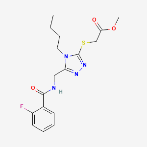 molecular formula C17H21FN4O3S B2496303 methyl 2-[(4-butyl-5-{[(2-fluorophenyl)formamido]methyl}-4H-1,2,4-triazol-3-yl)sulfanyl]acetate CAS No. 689747-35-1