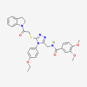 molecular formula C30H31N5O5S B2496311 N-((4-(4-ethoxyphenyl)-5-((2-(indolin-1-yl)-2-oxoethyl)thio)-4H-1,2,4-triazol-3-yl)methyl)-3,4-dimethoxybenzamide CAS No. 309969-24-2