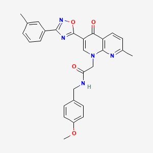 molecular formula C28H25N5O4 B2496353 N-[(4-methoxyphenyl)methyl]-2-{7-methyl-3-[3-(3-methylphenyl)-1,2,4-oxadiazol-5-yl]-4-oxo-1,4-dihydro-1,8-naphthyridin-1-yl}acetamide CAS No. 1029728-25-3