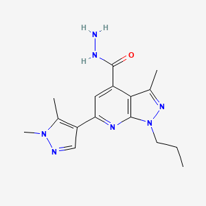 molecular formula C16H21N7O B2496429 6-(1,5-dimethyl-1H-pyrazol-4-yl)-3-methyl-1-propyl-1H-pyrazolo[3,4-b]pyridine-4-carbohydrazide CAS No. 1006327-19-0