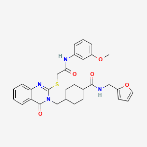 molecular formula C30H32N4O5S B2496488 N-[(furan-2-yl)methyl]-4-{[2-({[(3-methoxyphenyl)carbamoyl]methyl}sulfanyl)-4-oxo-3,4-dihydroquinazolin-3-yl]methyl}cyclohexane-1-carboxamide CAS No. 422292-76-0