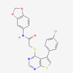 molecular formula C21H14ClN3O3S2 B2496576 N-(2H-1,3-BENZODIOXOL-5-YL)-2-{[5-(4-CHLOROPHENYL)THIENO[2,3-D]PYRIMIDIN-4-YL]SULFANYL}ACETAMIDE CAS No. 496025-86-6