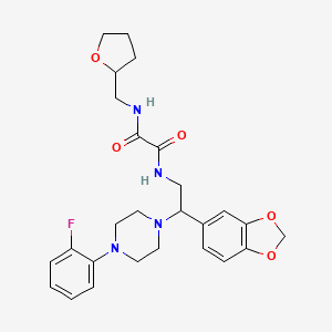 molecular formula C26H31FN4O5 B2496608 N'-[2-(2H-1,3-benzodioxol-5-yl)-2-[4-(2-fluorophenyl)piperazin-1-yl]ethyl]-N-[(oxolan-2-yl)methyl]ethanediamide CAS No. 896364-81-1