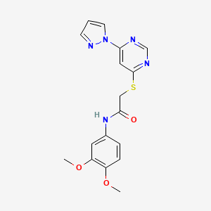 molecular formula C17H17N5O3S B2496626 N-(3,4-dimethoxyphenyl)-2-{[6-(1H-pyrazol-1-yl)pyrimidin-4-yl]sulfanyl}acetamide CAS No. 2310125-65-4