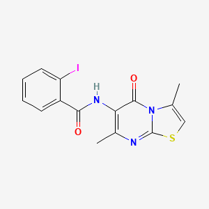 molecular formula C15H12IN3O2S B2496654 N-(3,7-dimethyl-5-oxo-5H-thiazolo[3,2-a]pyrimidin-6-yl)-2-iodobenzamide CAS No. 946223-48-9