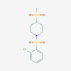 molecular formula C12H16ClNO4S2 B2496669 1-((2-Chlorophenyl)sulfonyl)-4-(methylsulfonyl)piperidine CAS No. 1448046-69-2