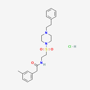 molecular formula C23H32ClN3O3S B2496677 N-(2-((4-phenethylpiperazin-1-yl)sulfonyl)ethyl)-2-(m-tolyl)acetamide hydrochloride CAS No. 1329871-16-0