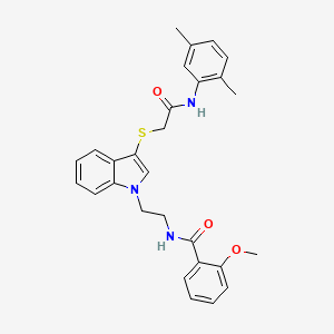 molecular formula C28H29N3O3S B2496678 N-(2-(3-((2-((2,5-dimethylphenyl)amino)-2-oxoethyl)thio)-1H-indol-1-yl)ethyl)-2-methoxybenzamide CAS No. 443332-89-6