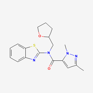 molecular formula C18H20N4O2S B2496681 N-(1,3-benzothiazol-2-yl)-1,3-dimethyl-N-[(oxolan-2-yl)methyl]-1H-pyrazole-5-carboxamide CAS No. 1013807-79-8