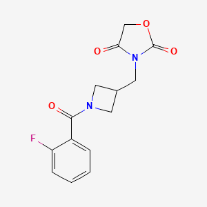 molecular formula C14H13FN2O4 B2496684 3-((1-(2-Fluorobenzoyl)azetidin-3-yl)methyl)oxazolidine-2,4-dione CAS No. 2034523-56-1