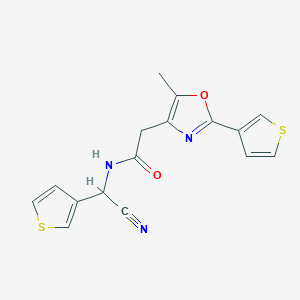 molecular formula C16H13N3O2S2 B2496751 N-[cyano(thiophen-3-yl)methyl]-2-[5-methyl-2-(thiophen-3-yl)-1,3-oxazol-4-yl]acetamide CAS No. 1355893-35-4