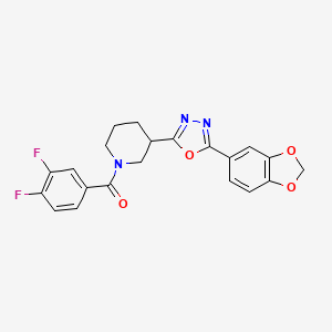 molecular formula C21H17F2N3O4 B2496760 (3-(5-(Benzo[d][1,3]dioxol-5-yl)-1,3,4-oxadiazol-2-yl)piperidin-1-yl)(3,4-difluorophenyl)methanone CAS No. 1171070-16-8