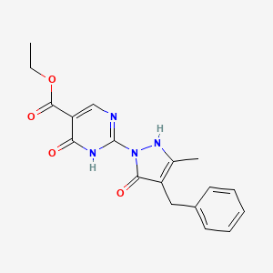 molecular formula C18H18N4O4 B2496832 ethyl 2-(4-benzyl-3-methyl-5-oxo-2,5-dihydro-1H-pyrazol-1-yl)-6-oxo-1,6-dihydropyrimidine-5-carboxylate CAS No. 866137-68-0
