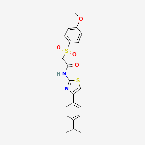 molecular formula C21H22N2O4S2 B2496850 N-(4-(4-isopropylphenyl)thiazol-2-yl)-2-((4-methoxyphenyl)sulfonyl)acetamide CAS No. 941988-44-9