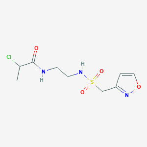 molecular formula C9H14ClN3O4S B2496886 2-Chloro-N-[2-(1,2-oxazol-3-ylmethylsulfonylamino)ethyl]propanamide CAS No. 2411251-97-1