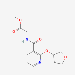 molecular formula C14H18N2O5 B2496888 Ethyl 2-(2-((tetrahydrofuran-3-yl)oxy)nicotinamido)acetate CAS No. 2034443-84-8