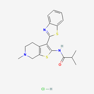 molecular formula C19H22ClN3OS2 B2496894 N-(3-(benzo[d]thiazol-2-yl)-6-methyl-4,5,6,7-tetrahydrothieno[2,3-c]pyridin-2-yl)isobutyramide hydrochloride CAS No. 1185066-18-5