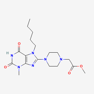 molecular formula C18H28N6O4 B2496895 methyl 2-(4-(3-methyl-2,6-dioxo-7-pentyl-2,3,6,7-tetrahydro-1H-purin-8-yl)piperazin-1-yl)acetate CAS No. 898408-56-5