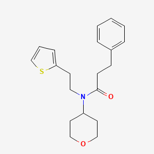 molecular formula C20H25NO2S B2496913 N-(oxan-4-yl)-3-phenyl-N-[2-(thiophen-2-yl)ethyl]propanamide CAS No. 1790197-81-7