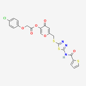 4-oxo-6-(((5-(thiophene-2-carboxamido)-1,3,4-thiadiazol-2-yl)thio)methyl)-4H-pyran-3-yl 2-(4-chlorophenoxy)acetate