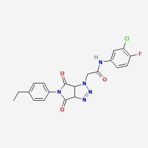 molecular formula C20H17ClFN5O3 B2496932 N-(3-chloro-4-fluorophenyl)-2-[5-(4-ethylphenyl)-4,6-dioxo-1H,3aH,4H,5H,6H,6aH-pyrrolo[3,4-d][1,2,3]triazol-1-yl]acetamide CAS No. 1052603-36-7
