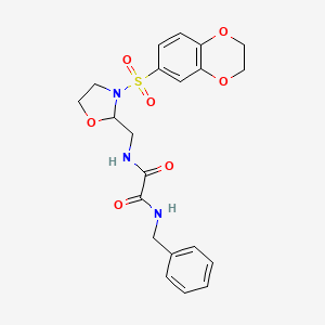molecular formula C21H23N3O7S B2496937 N'-benzyl-N-{[3-(2,3-dihydro-1,4-benzodioxine-6-sulfonyl)-1,3-oxazolidin-2-yl]methyl}ethanediamide CAS No. 868982-26-7
