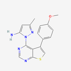 molecular formula C17H15N5OS B2496978 2-[5-(4-Methoxyphenyl)thieno[2,3-d]pyrimidin-4-yl]-5-methylpyrazol-3-amine CAS No. 380421-83-0