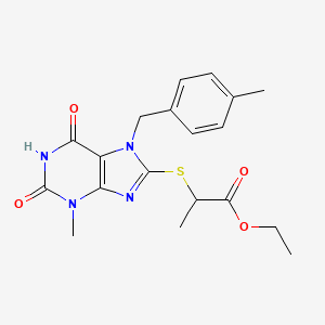 molecular formula C19H22N4O4S B2496994 ethyl 2-({3-methyl-7-[(4-methylphenyl)methyl]-2,6-dioxo-2,3,6,7-tetrahydro-1H-purin-8-yl}sulfanyl)propanoate CAS No. 303970-14-1