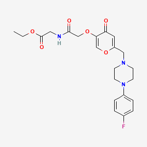molecular formula C22H26FN3O6 B2497025 ethyl 2-(2-((6-((4-(4-fluorophenyl)piperazin-1-yl)methyl)-4-oxo-4H-pyran-3-yl)oxy)acetamido)acetate CAS No. 898441-30-0