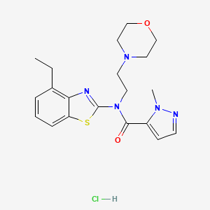 molecular formula C20H26ClN5O2S B2497028 N-(4-ethyl-1,3-benzothiazol-2-yl)-1-methyl-N-[2-(morpholin-4-yl)ethyl]-1H-pyrazole-5-carboxamide hydrochloride CAS No. 1331371-35-7