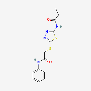 molecular formula C13H14N4O2S2 B2497031 N-(5-((2-oxo-2-(phenylamino)ethyl)thio)-1,3,4-thiadiazol-2-yl)propionamide CAS No. 392290-61-8