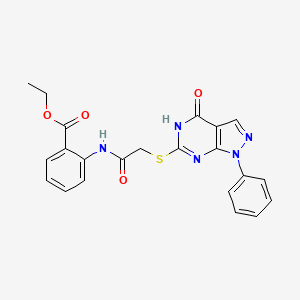 molecular formula C22H19N5O4S B2497069 ethyl 2-[2-({4-oxo-1-phenyl-1H,4H,5H-pyrazolo[3,4-d]pyrimidin-6-yl}sulfanyl)acetamido]benzoate CAS No. 946302-36-9