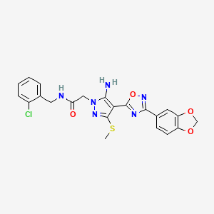 B2497091 2-[5-amino-4-[3-(1,3-benzodioxol-5-yl)-1,2,4-oxadiazol-5-yl]-3-(methylthio)-1H-pyrazol-1-yl]-N-(2-chlorobenzyl)acetamide CAS No. 1019098-66-8