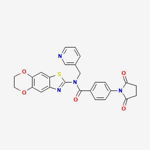 molecular formula C26H20N4O5S B2497102 N-(6,7-dihydro-[1,4]dioxino[2,3-f][1,3]benzothiazol-2-yl)-4-(2,5-dioxopyrrolidin-1-yl)-N-(pyridin-3-ylmethyl)benzamide CAS No. 922829-48-9