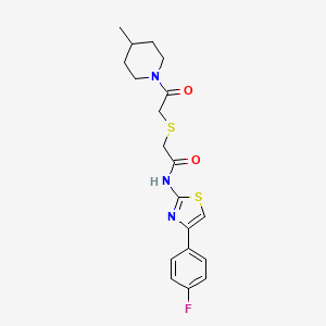 molecular formula C19H22FN3O2S2 B2497150 N-(4-(4-fluorophenyl)thiazol-2-yl)-2-((2-(4-methylpiperidin-1-yl)-2-oxoethyl)thio)acetamide CAS No. 681222-85-5