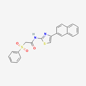 molecular formula C21H16N2O3S2 B2497196 N-(4-(naphthalen-2-yl)thiazol-2-yl)-2-(phenylsulfonyl)acetamide CAS No. 895456-74-3