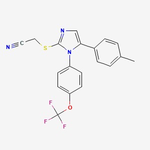 molecular formula C19H14F3N3OS B2497206 2-((5-(p-tolyl)-1-(4-(trifluoromethoxy)phenyl)-1H-imidazol-2-yl)thio)acetonitrile CAS No. 1226426-99-8