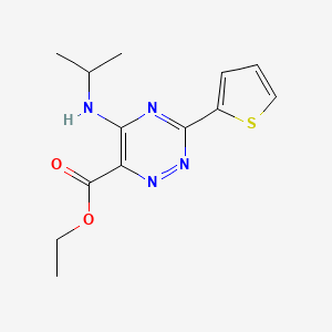 molecular formula C13H16N4O2S B2497355 ethyl 5-[(propan-2-yl)amino]-3-(thiophen-2-yl)-1,2,4-triazine-6-carboxylate CAS No. 866136-28-9