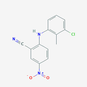 molecular formula C14H10ClN3O2 B2497379 2-[(3-Chloro-2-methylphenyl)amino]-5-nitrobenzonitrile CAS No. 945299-67-2